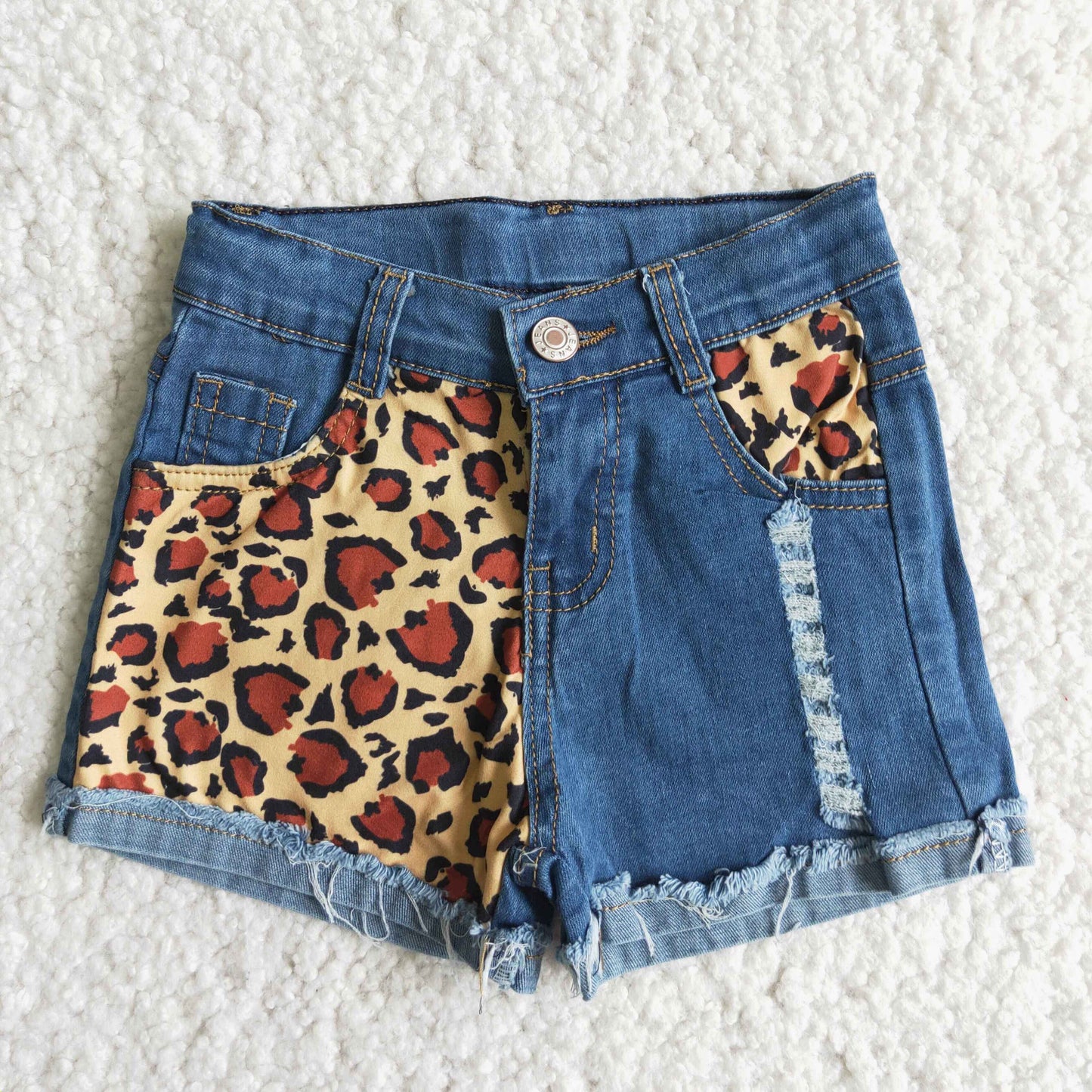 Girl Leopard Denim Shorts