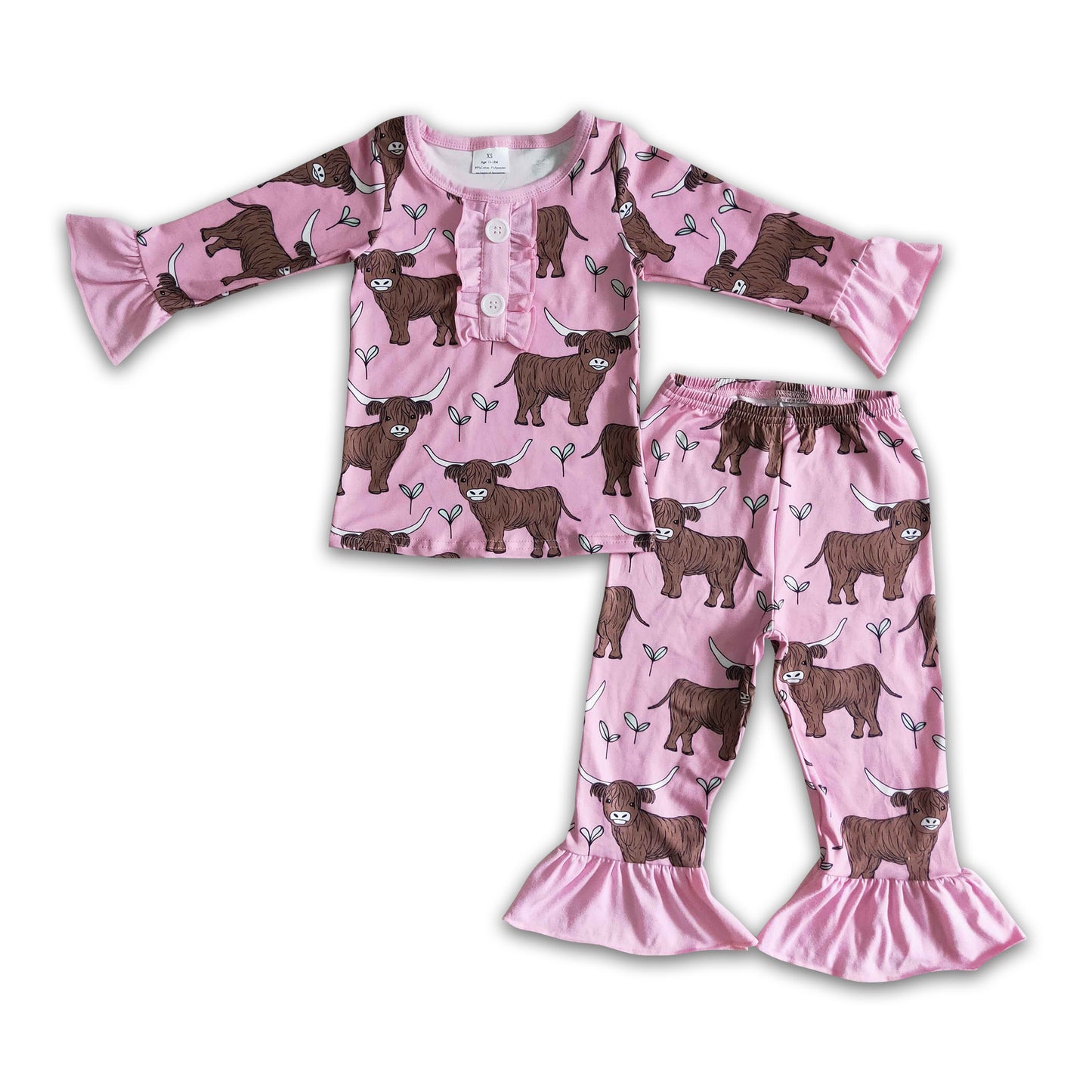 Cow print pink long sleeve pants girls pajamas