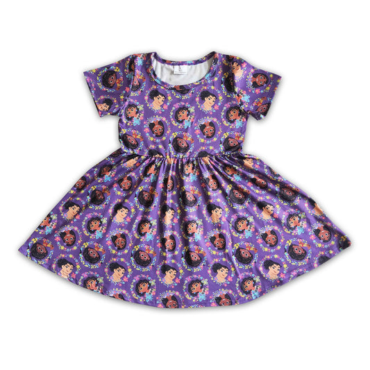 Short sleeve cute magic print baby girls twirl dresses