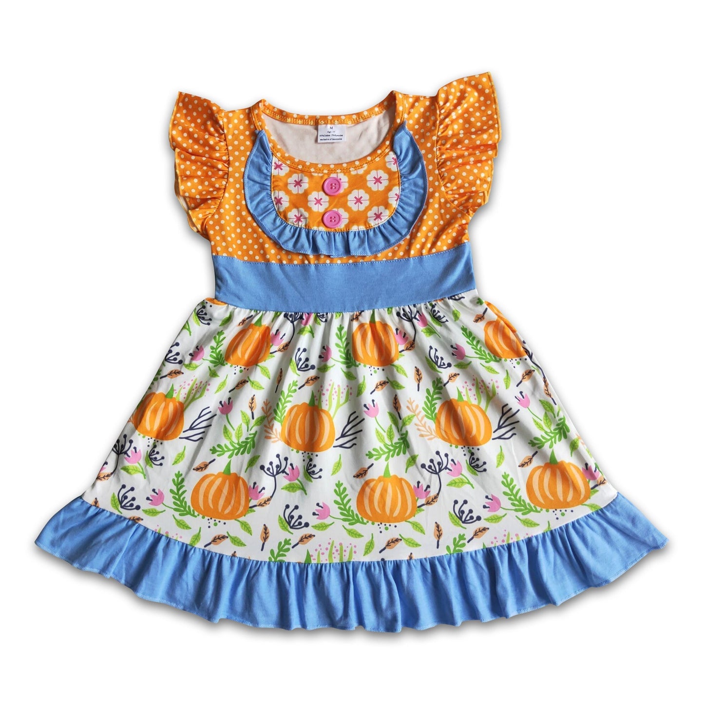 Girl Pumpkin Flutter Sleeve Dress