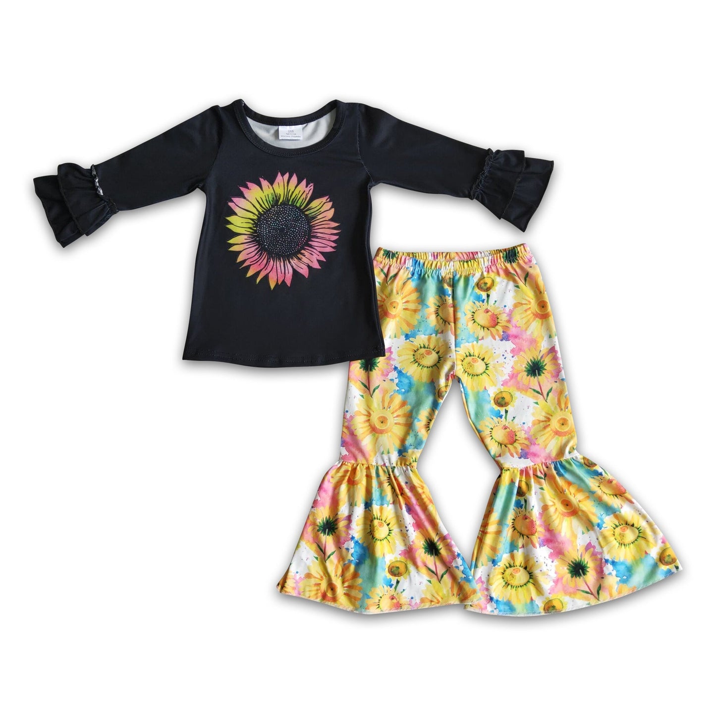 Sunflower print kids girls boutique outfits