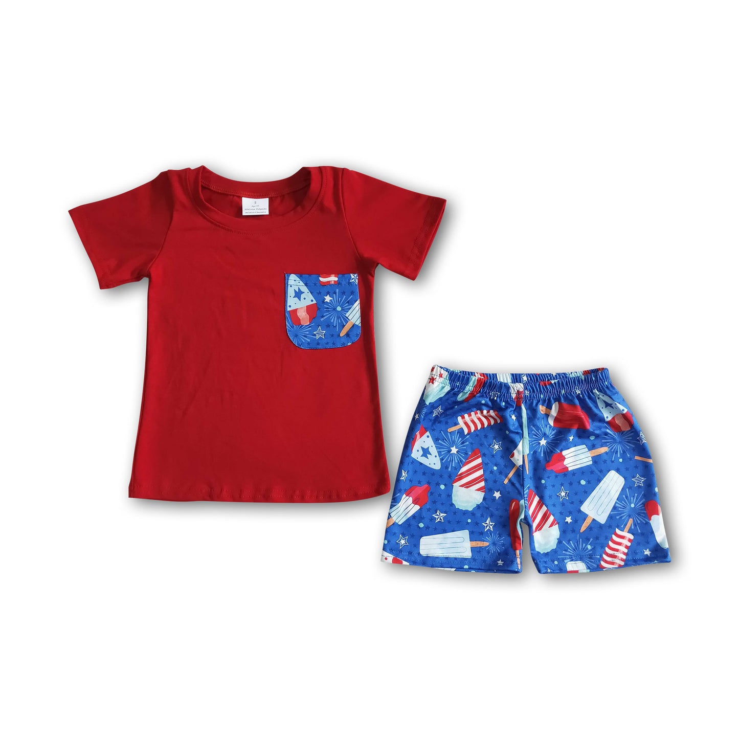 Red pocket shirt popsicle boy clothing set