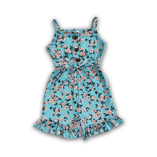 Blue floral sleeveless baby girls summer jumpsuit