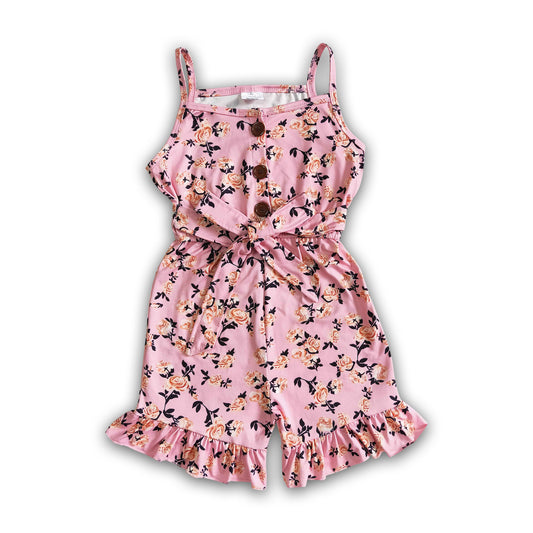 Pink floral sleeveless baby girls summer jumpsuit