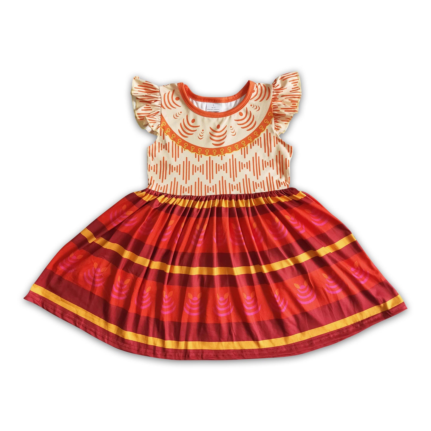 Flutter sleeve red stripe girls twirl summer dresses