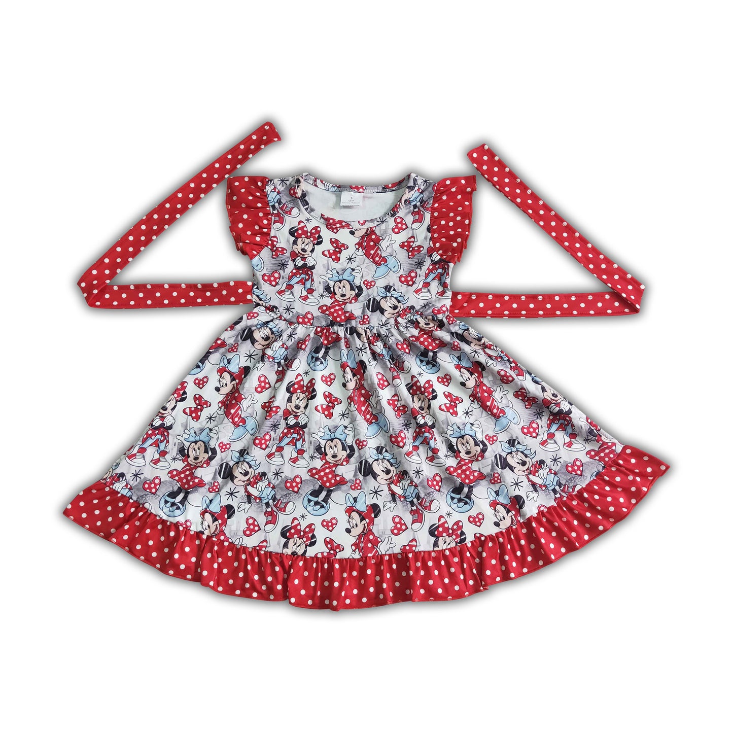 Flutter sleeve cute mouse print belt girls summer twirl dresses