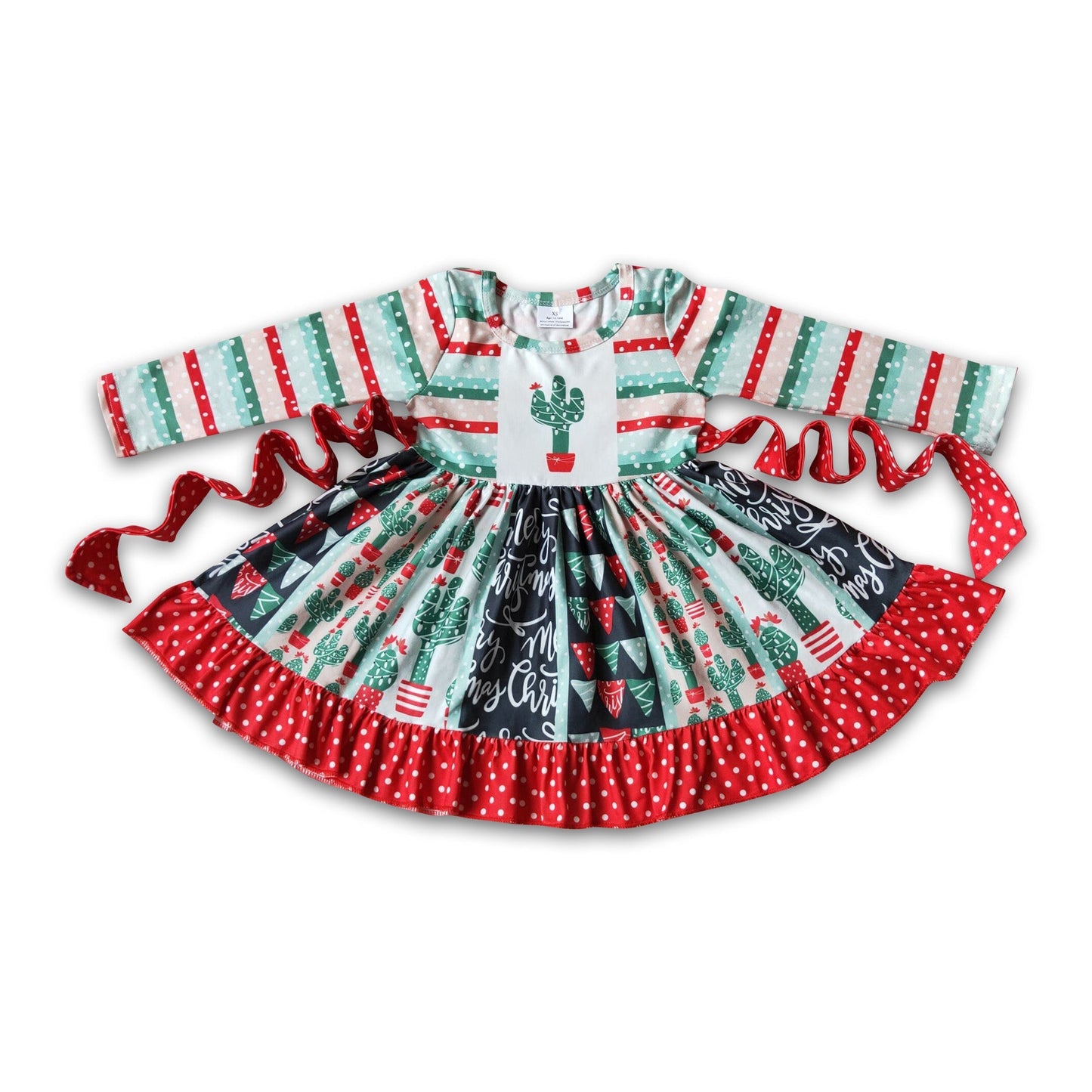 Cactus panel twirl girls Christmas dresses