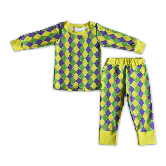 Long sleeve diamond print boy mardi gars pajamas