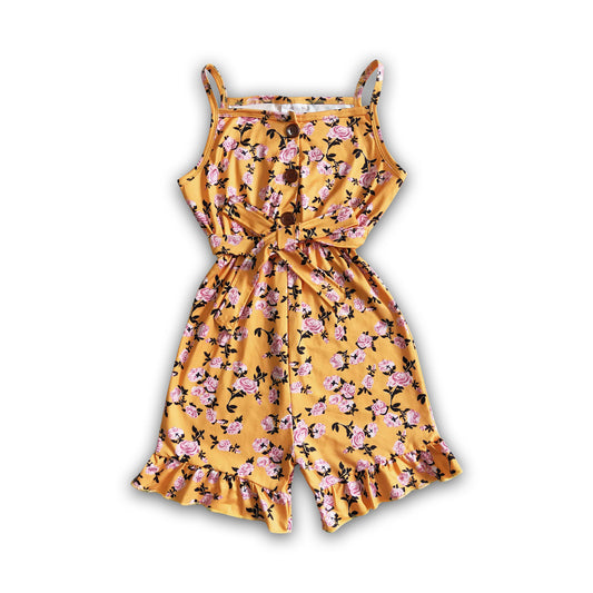 Mustard floral sleeveless baby girls summer jumpsuit