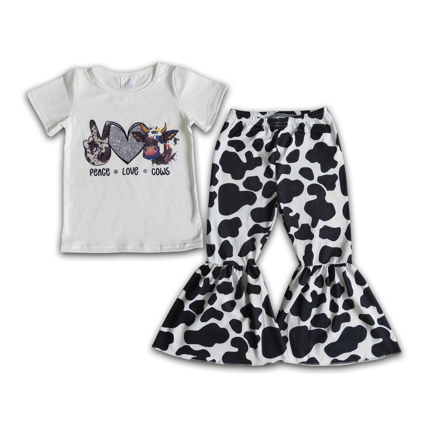 Peace love cows white shirt bell bottom pants girls children outfits
