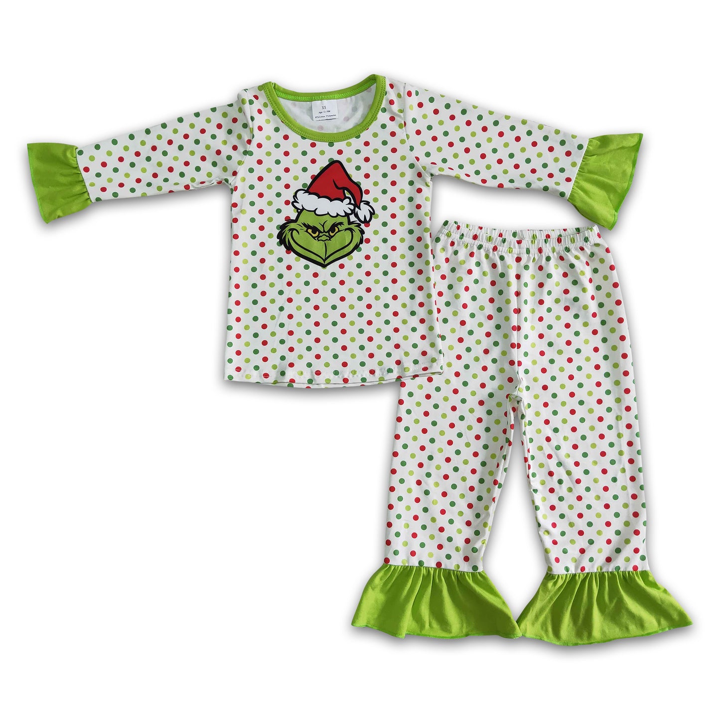 Colorful polka dots green face girls Christmas pajamas