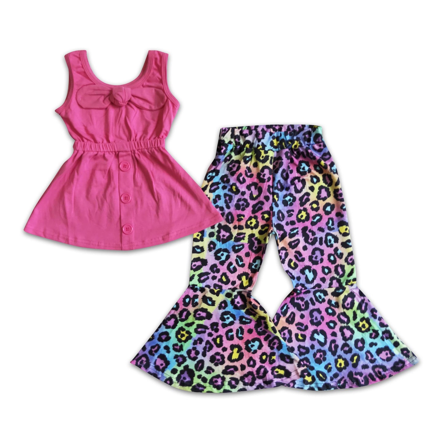 Girl Solid Sleeveless Tunic Leopard Outfit