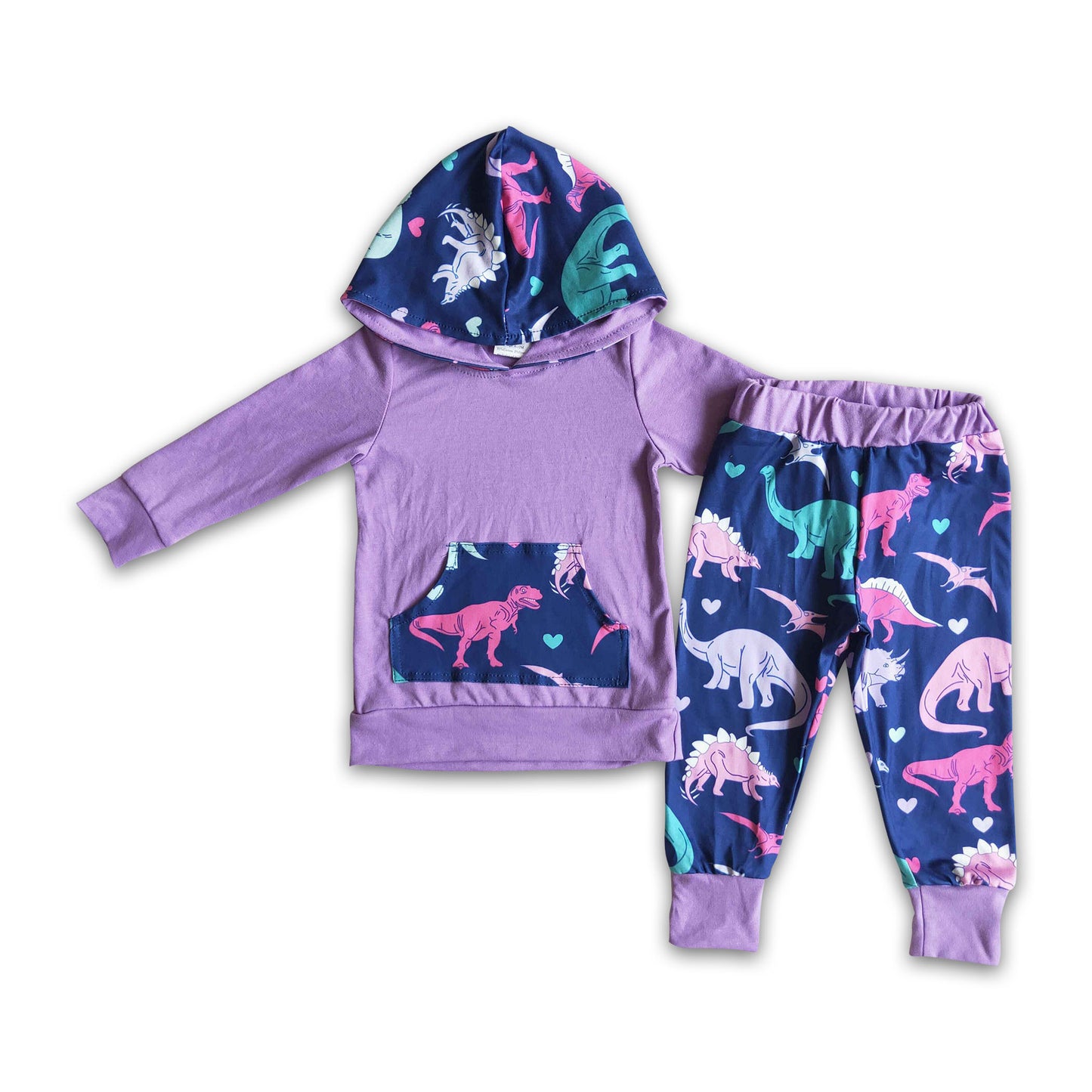 Dinosaur print baby girls hoodie set fall clothing
