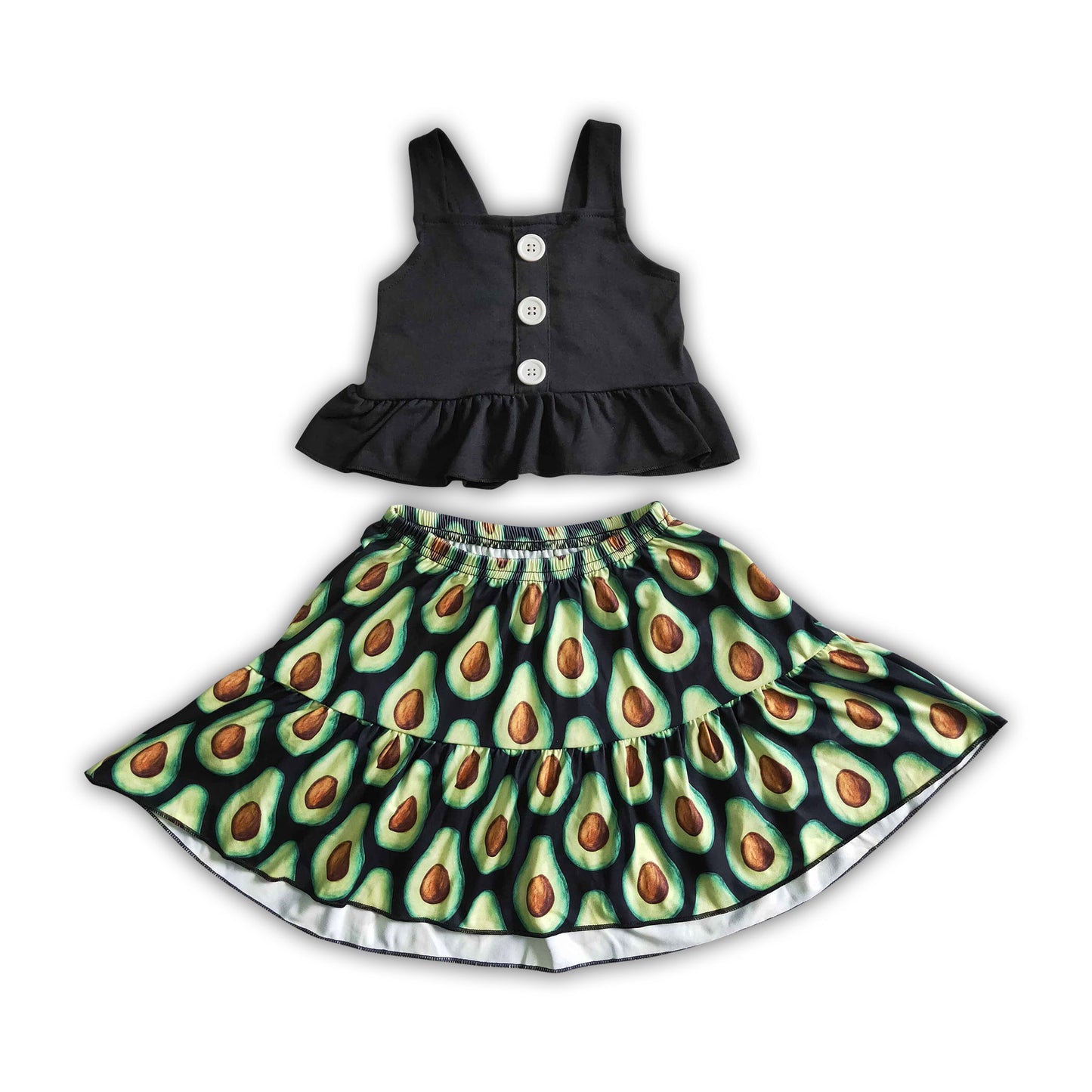 Black crop top avocado skirt baby girls summer outfits
