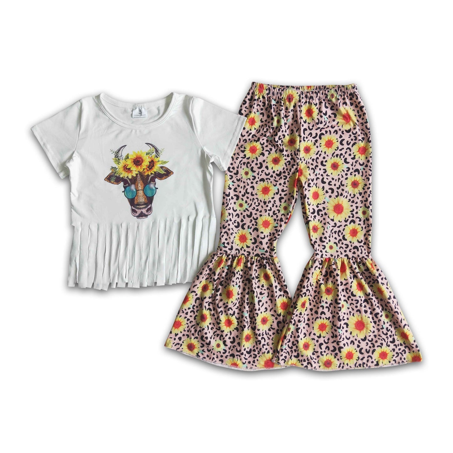 Girl Cow Head Sunflowers Outfit