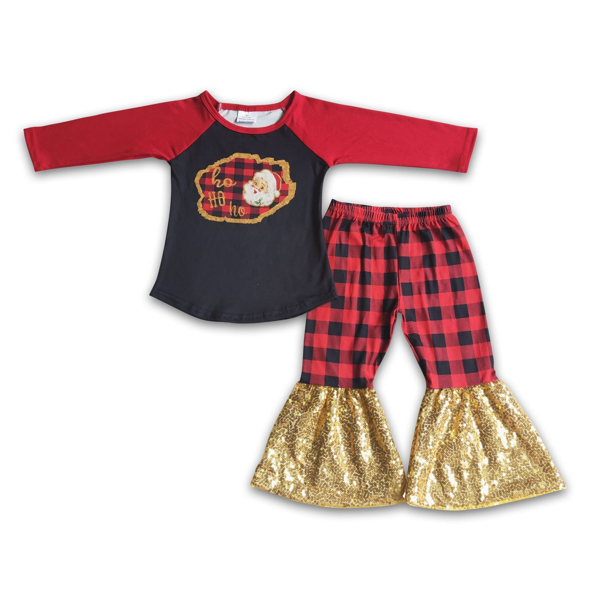 Ho ho ho santa shirt plaid bell bottom pants girls Christmas clothing