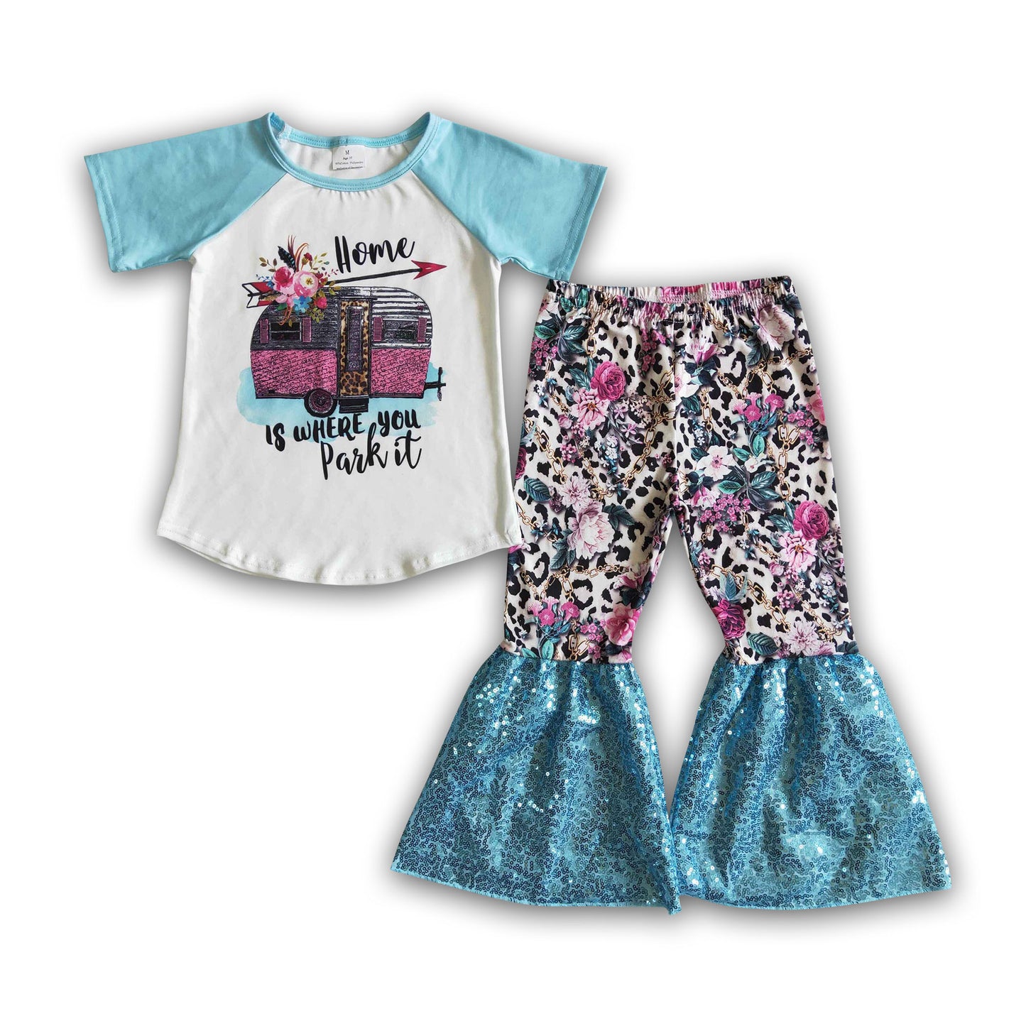 Home is where you park it floral pants baby girls clothing