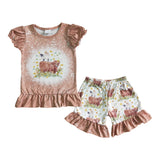 Highland cow shirt ruffle shorts girls boutique outfits