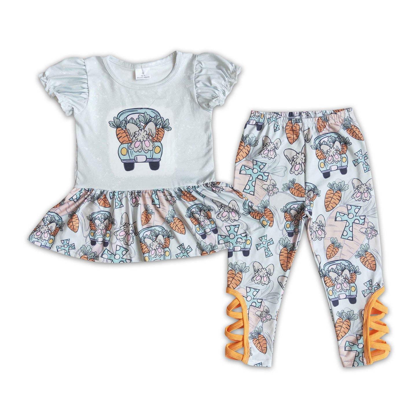 Carrot bunny print shirt criss cross leggings baby girls easter outfits