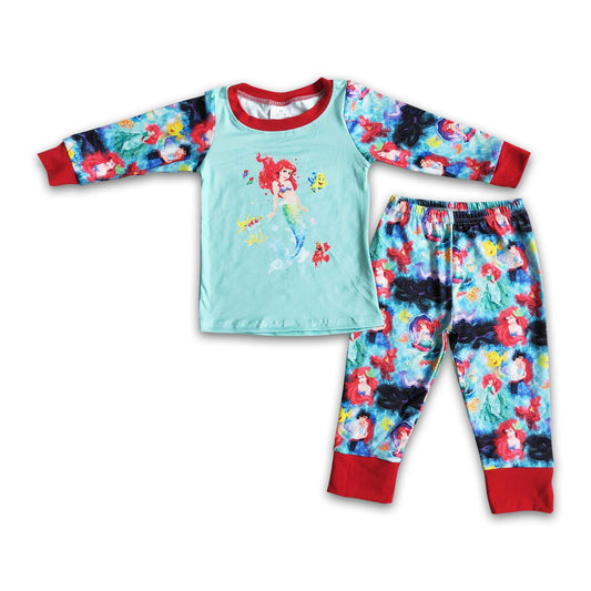 Long sleeve cute princess print girls boutique pajamas