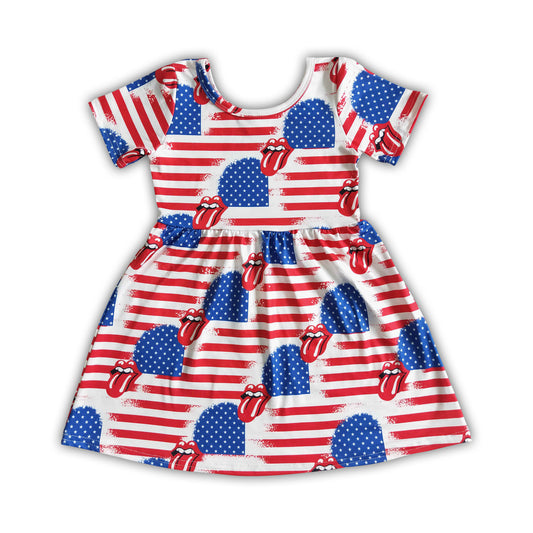 Tongue flag short sleeve singer baby girls 4th of july dresses