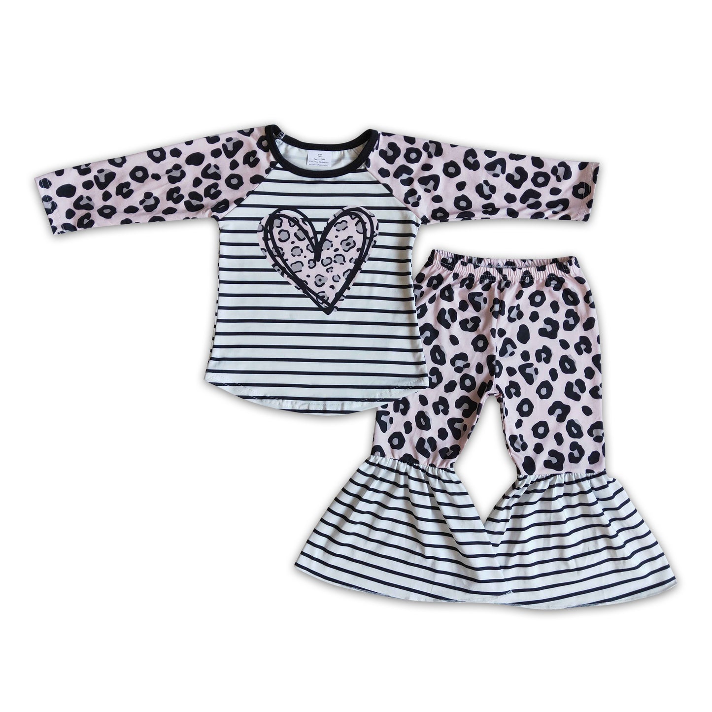Heart print leopard bell bottom pants kids girls boutique valentine's clothing