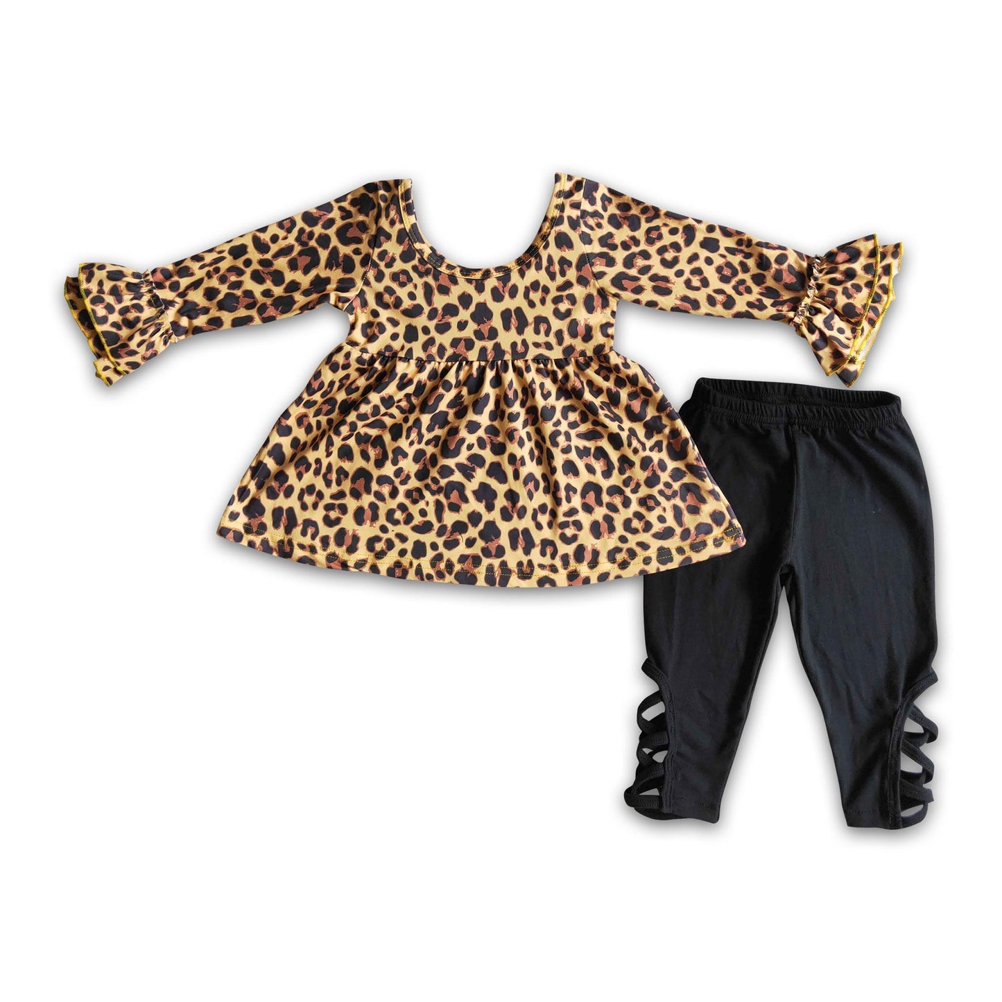 Leopard long sleeve tunic match criss cross leggings girls fall clothing