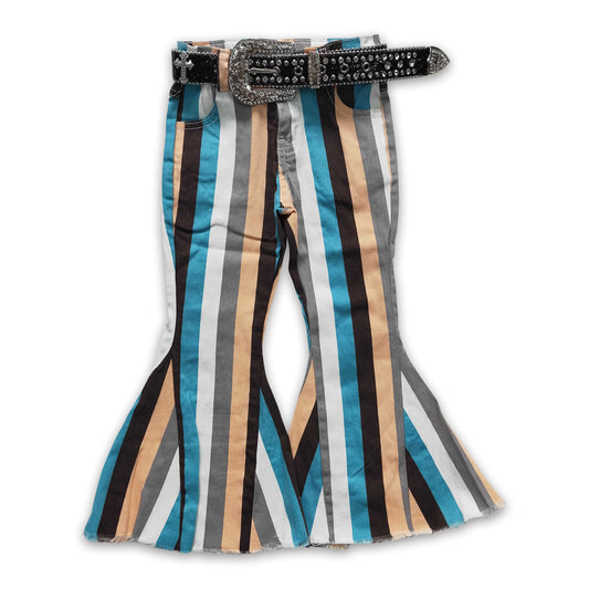 Stripe denim pants kids girls jeans match belt