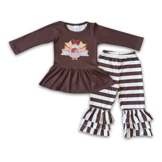 Turkey print top match stripe pants baby girls thanksgiving clothing
