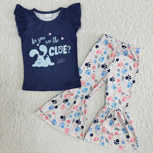 Flutter sleeve blue dog shirt pants girls outfits