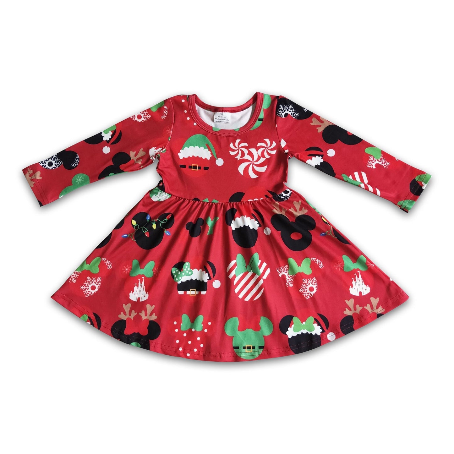 Red mouse long sleeve girls boutique Christmas twirl dresses