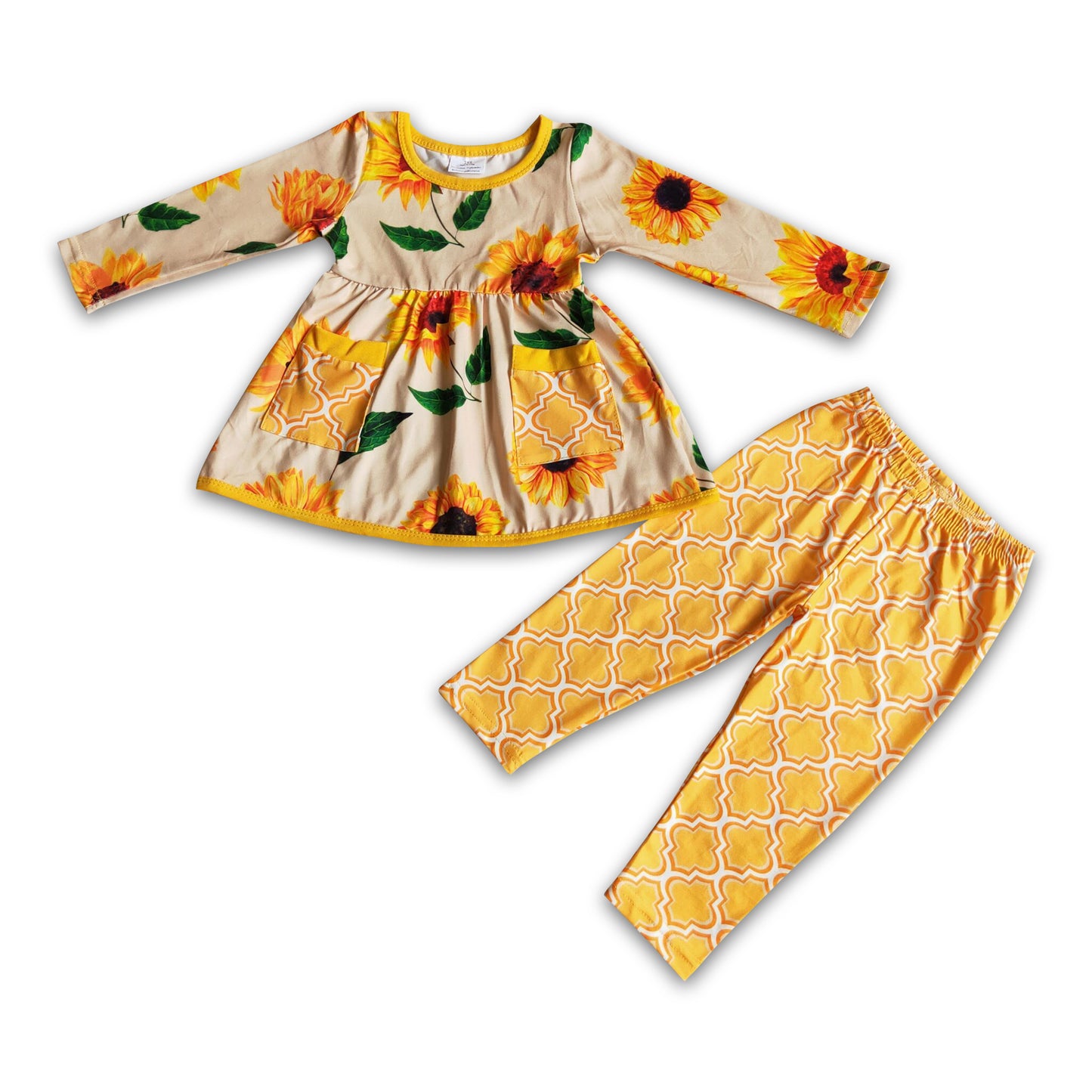 Sunflower print pocket kids girls clothing