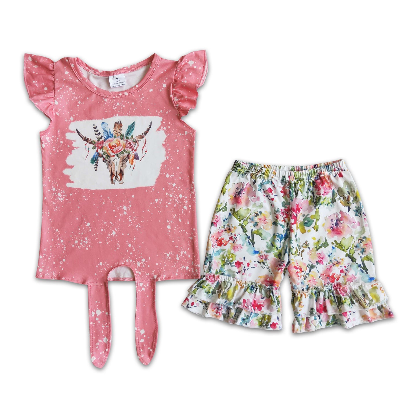 Girl Cow Flowers Short Outfit