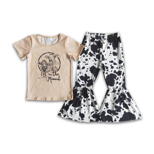 Not on the moood shirt cow print pants girls boutique outfits