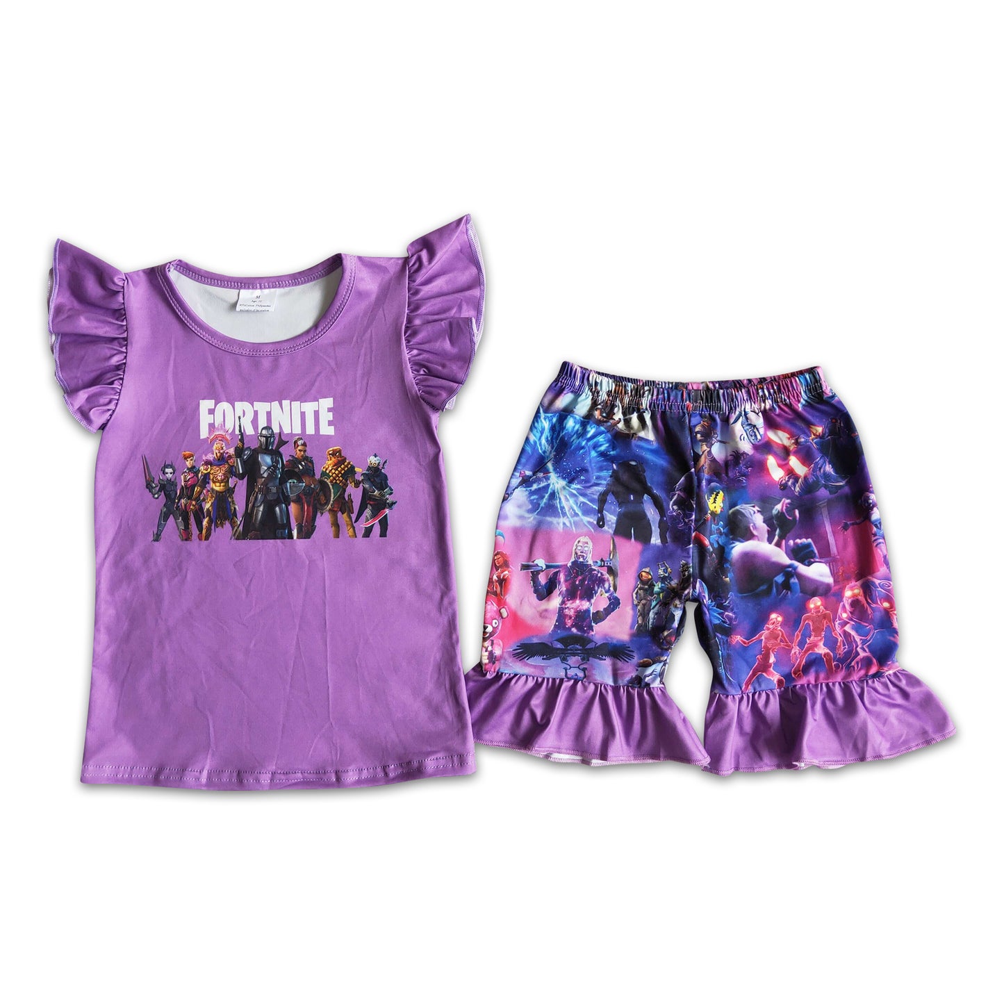 Purple shirt ruffle game shorts girls clothing