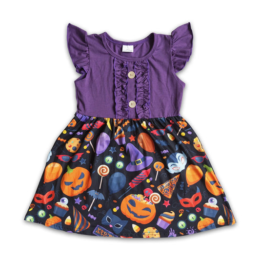 Girl Purple Pumpkin Halloween Dress