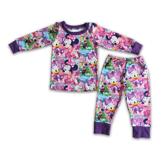 Purple mouse duck long sleeve cute girls pajamas