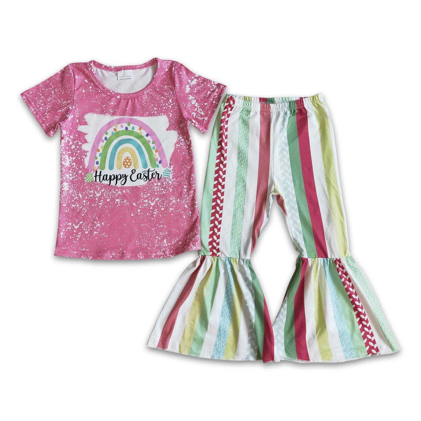 Happy easter rainbow shirt stripe pants girls boutique clothing set