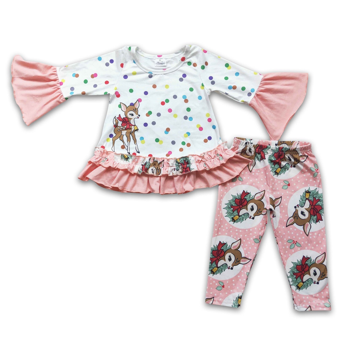 Polka dots deer print shirt leggings girls Christmas set