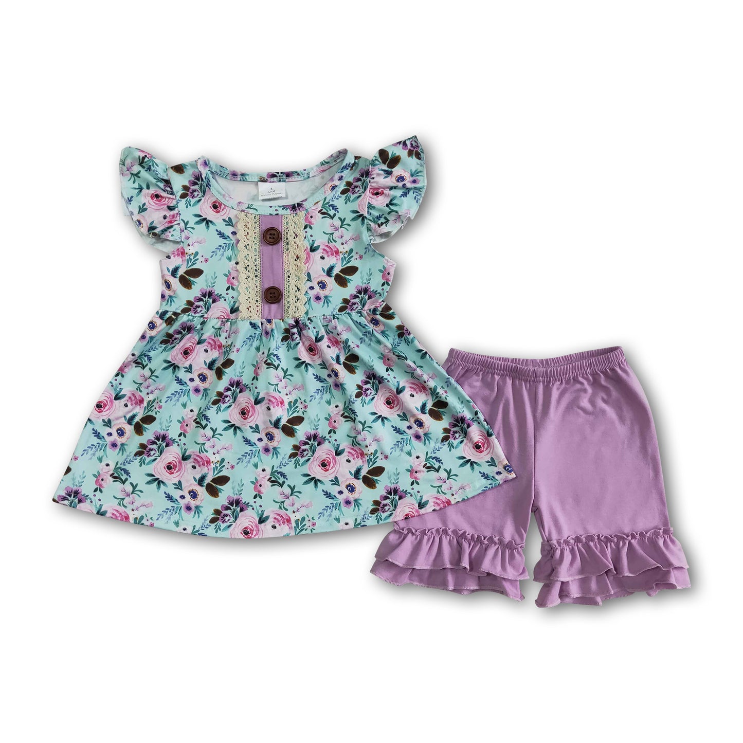 Girl floral tunic ruffle shorts outfit
