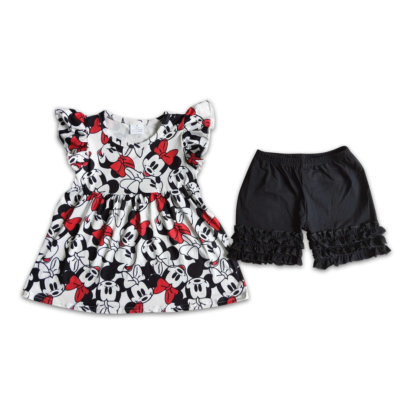 Flutter sleeve mouse tunic black ruffle shorts girls boutique clothing