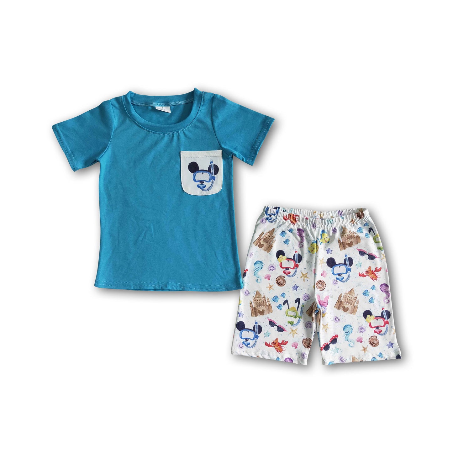 Blue shirt cute print children set cute boy clothes
