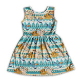 Lion print sleeveless baby girls summer dresses