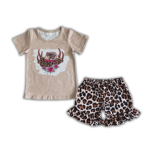 Country girl shirt leopard shorts girls summer clothes