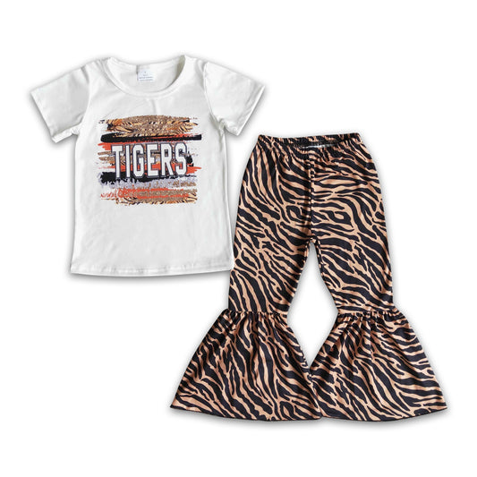 Tigers print shirt bell bottom pants girls boutique clothing set
