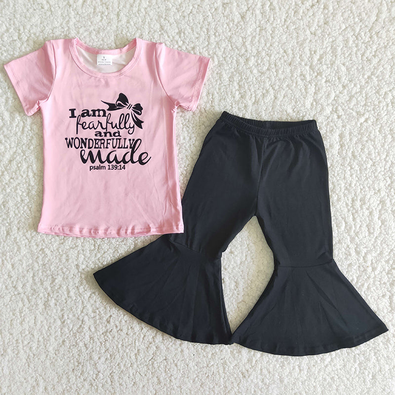 Girl Pink Letter Solid Pants Outfit