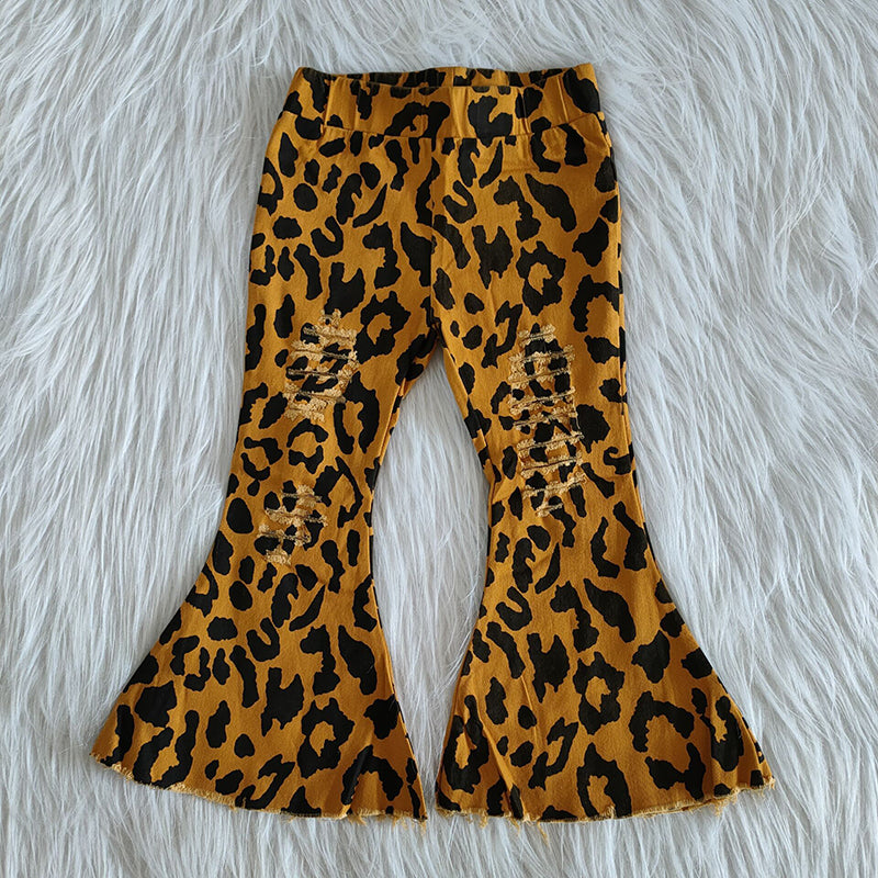 Girl Golden Leopard denim pants