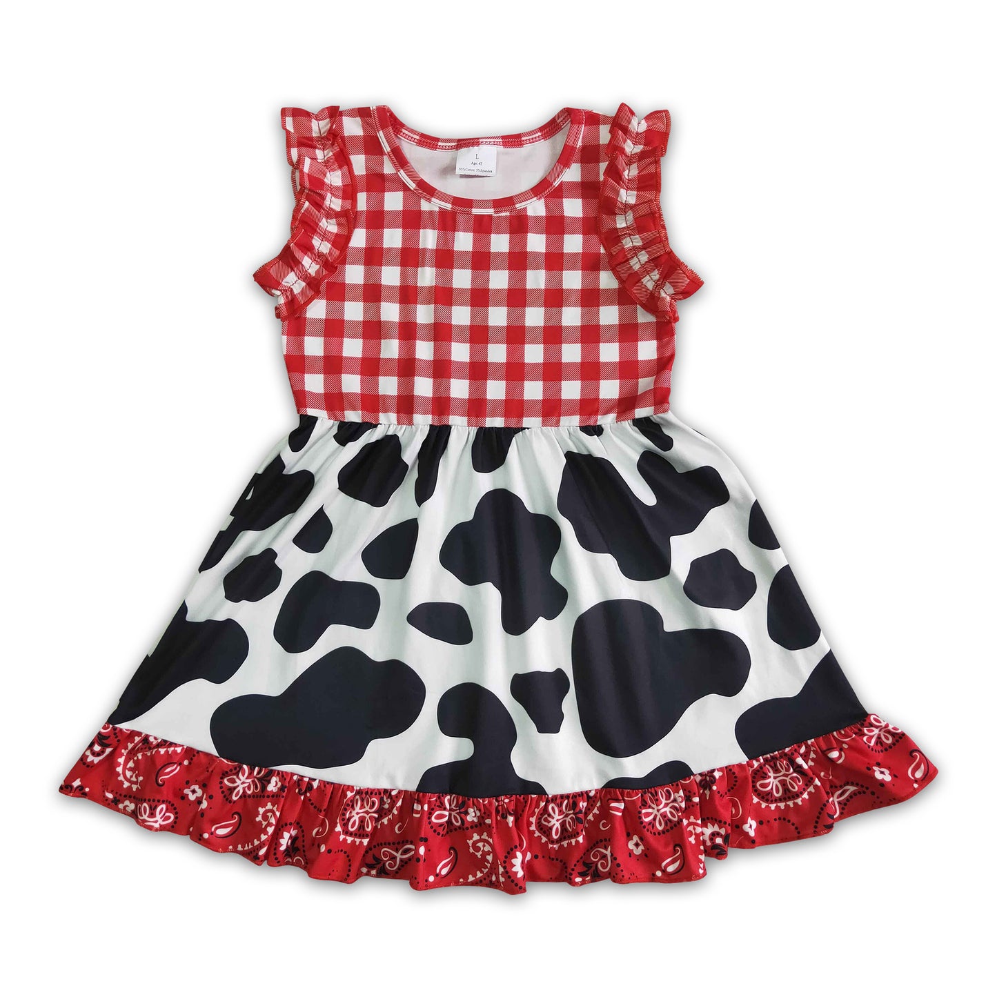 Sleeveless plaid cow print baby girls summer dresses