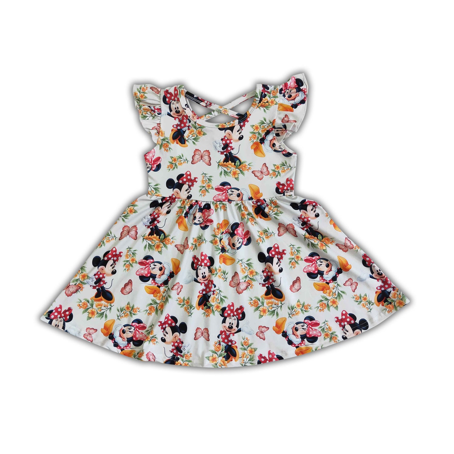 Flutter sleeve cute mouse baby girls summer twirl dresses