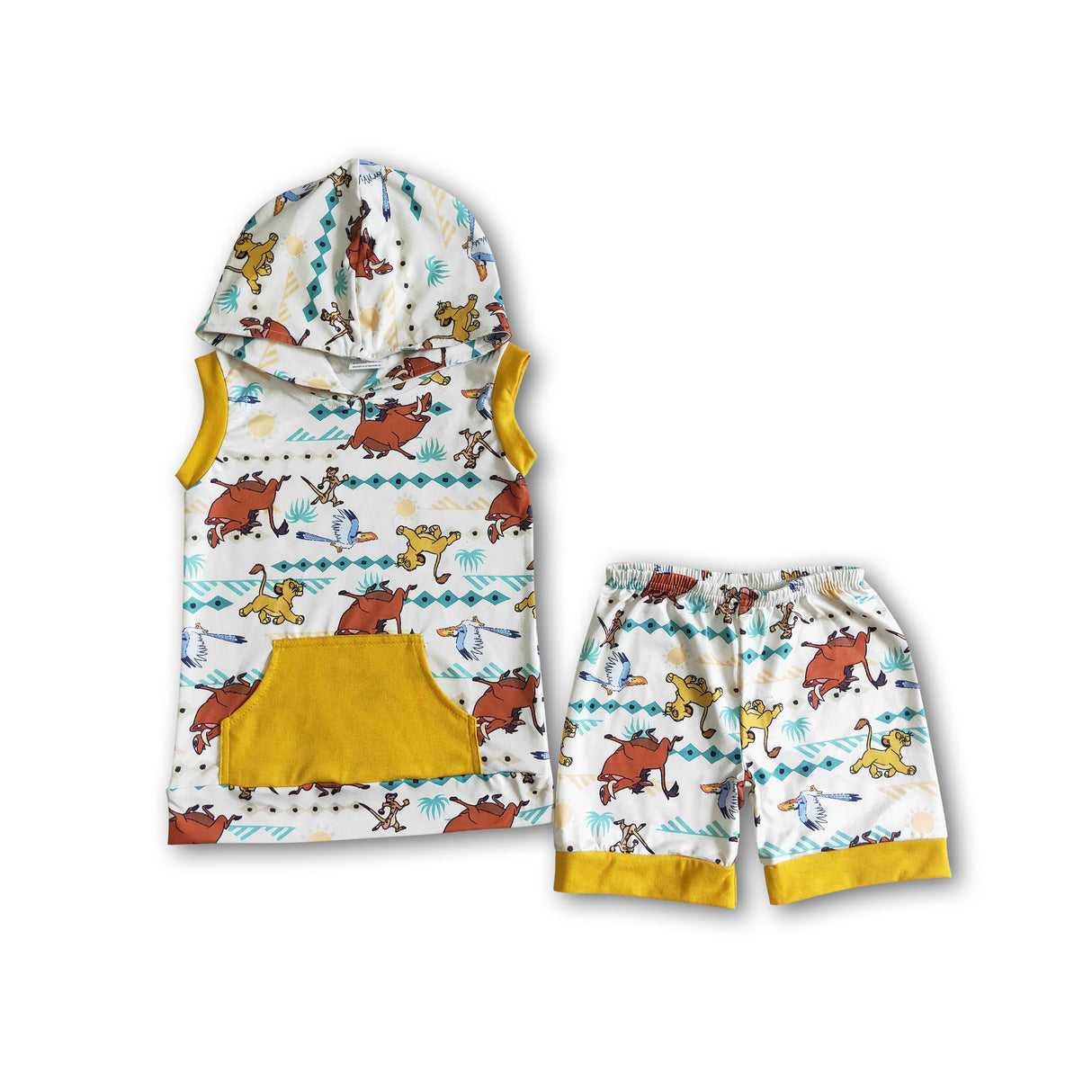 Sleeveless lion shirt shorts outfits boy summer hoodie set